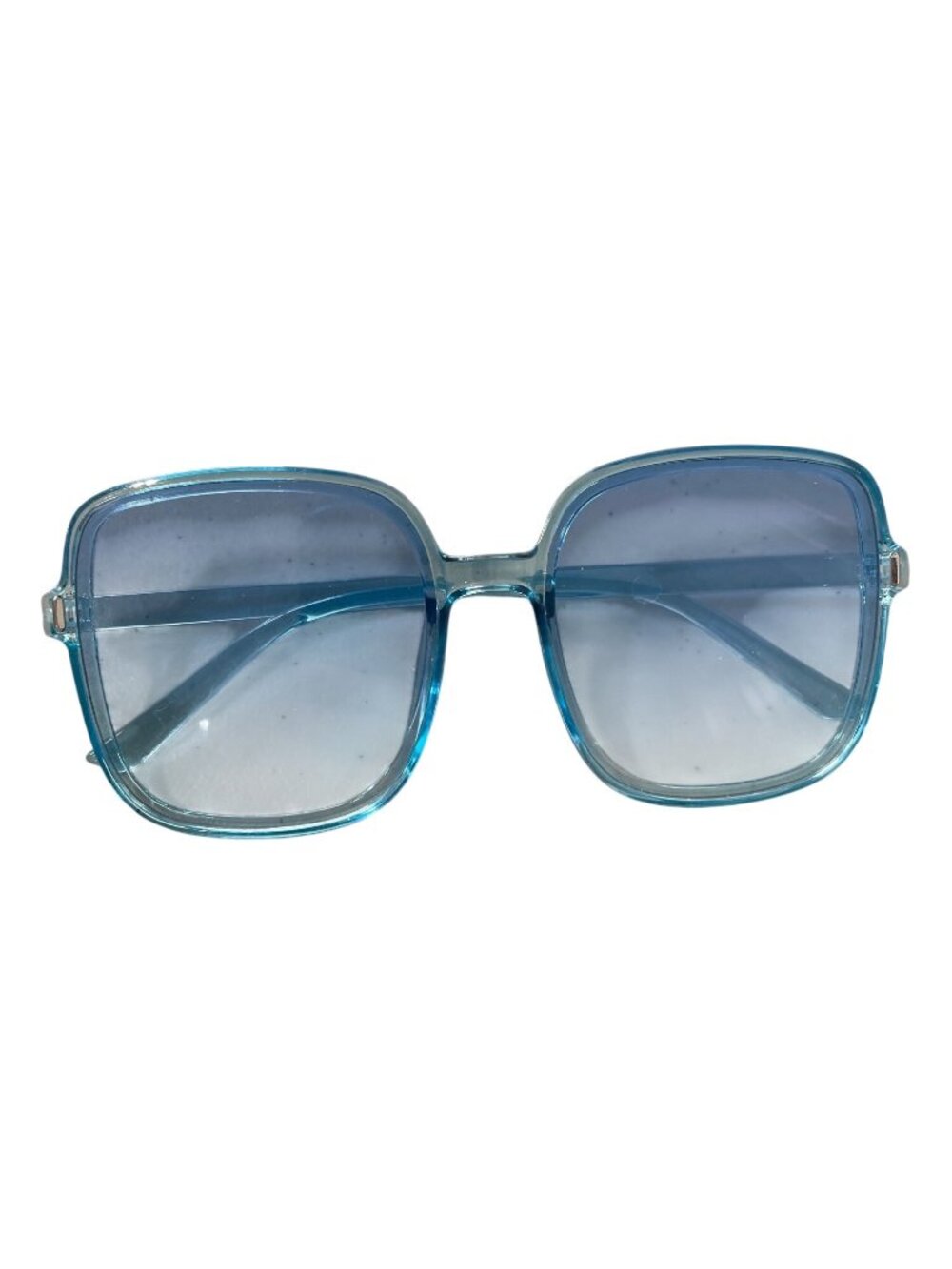 Oversized Square Sunglasses Clear Blue Frame Gradient Lenses Pouch Retro Style